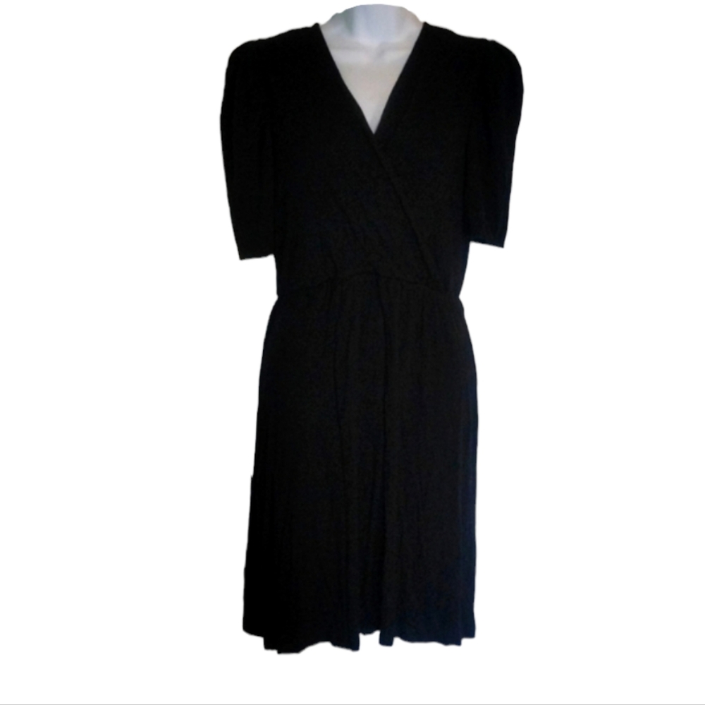 Black Faux Wrap Mini Dress with Shoulder Pads, L